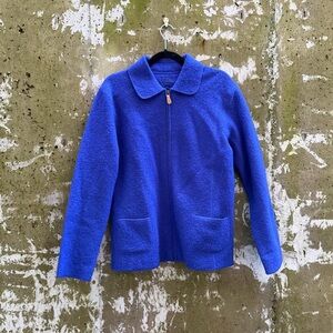 Tabi 100% Virgin Wool Zip-Up Cardigan / Jacket, Blue, Large